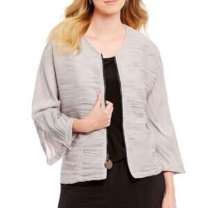 IC by CONNIE K Women's LARGE Long Sleeve Zip Blazer Textured Metallic Gray Foil